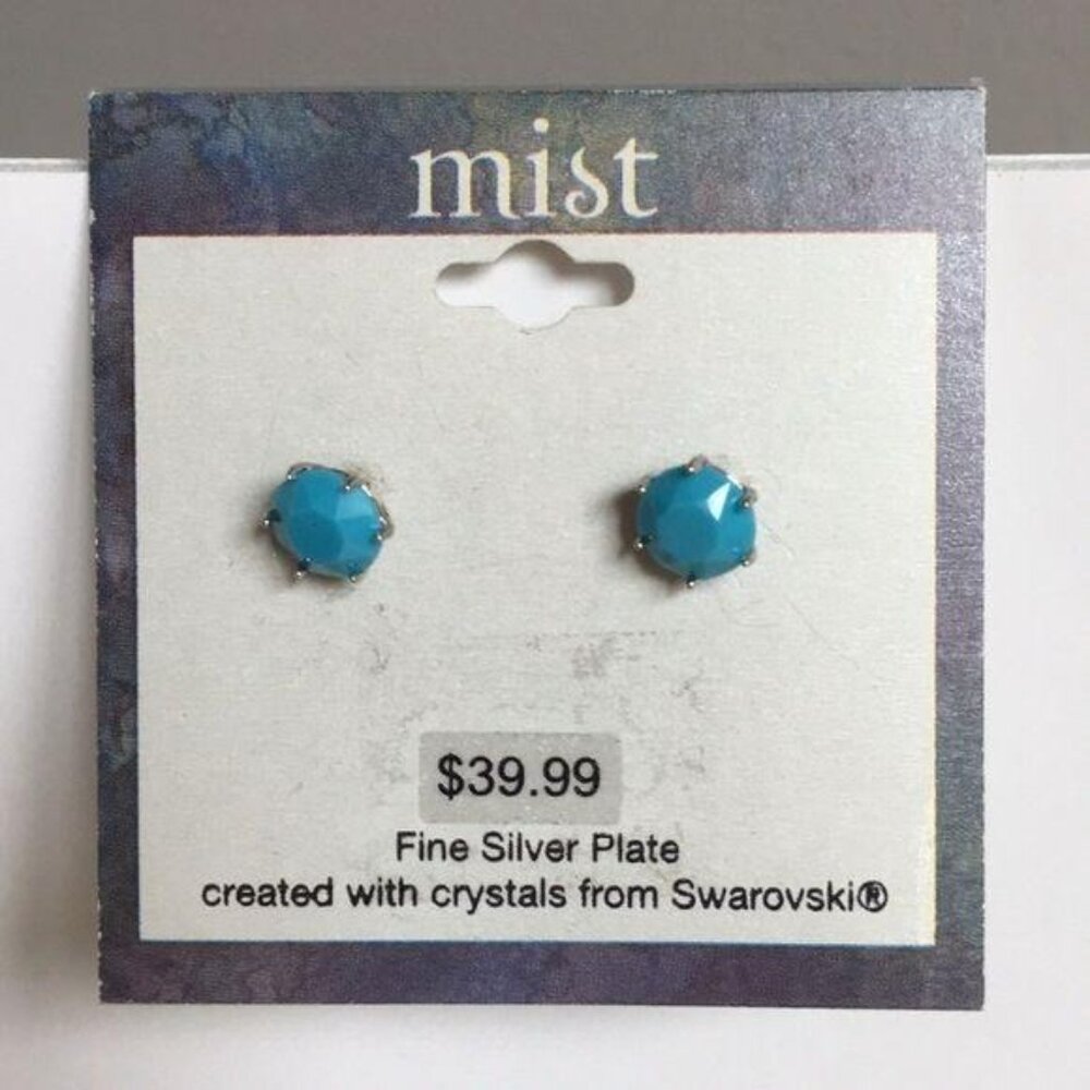 Mist Swarovski Silver Turquoise Earrings New - Picture 2 of 6